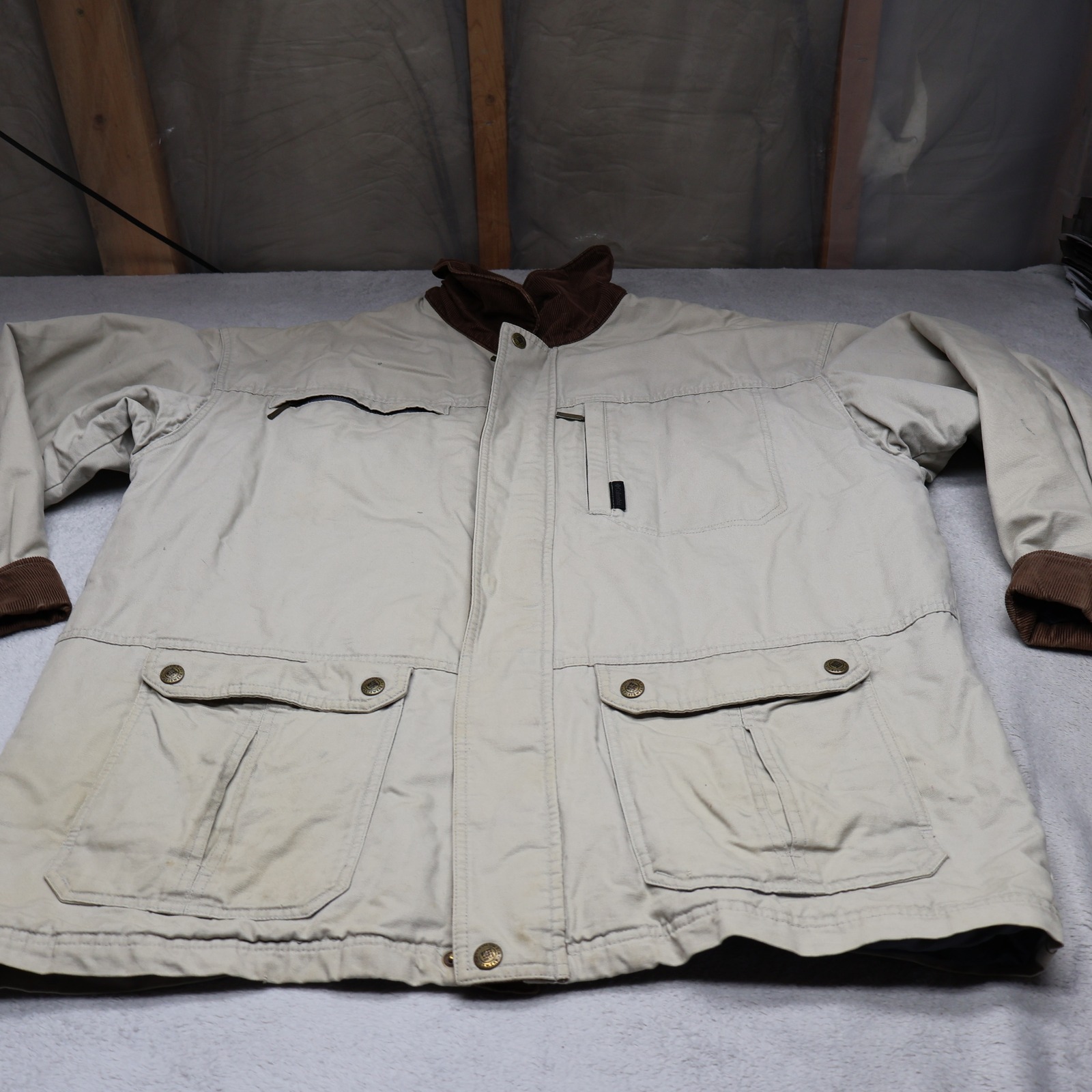 Columbia Jacket Men Xl White Canvas Rugged Insulated Full Zip Work Field Outdoor